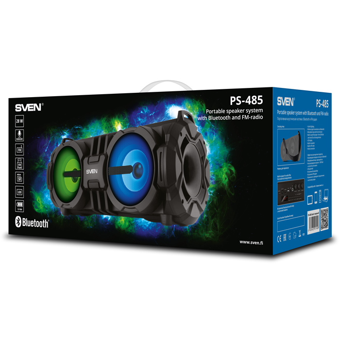 SV-017408 ps-485, черный (28 вт, bluetooth, fm, usb, microsd, led-дисплей, 2х2000ма*ч) Sven Santreyd  - Вид №9