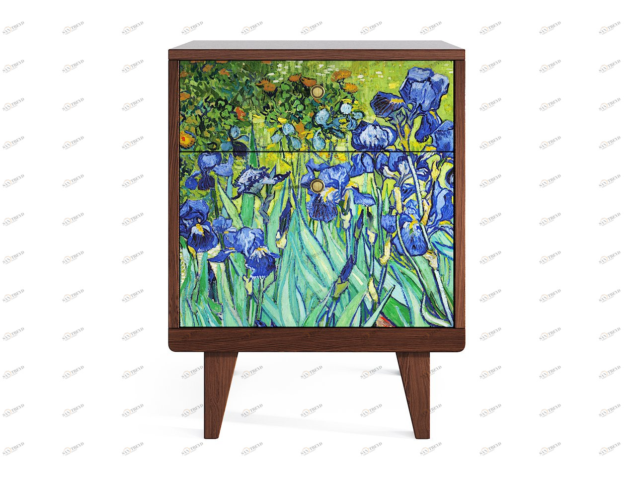 Прикроватная тумбочка дизайнерская дуб с принтом "Цветы" Thimon THE IDEA  210287 Коричневый;разноцветный 