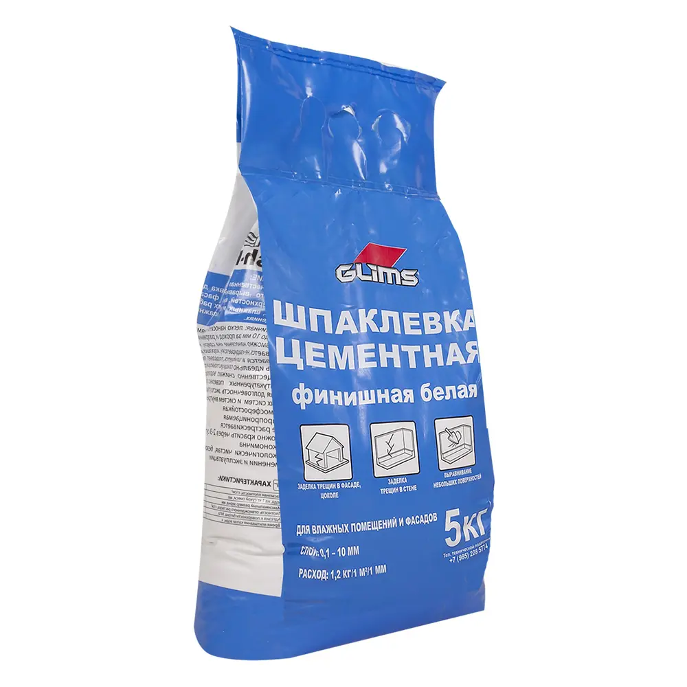 Шпаклёвка цементная финишная Glims, 5 кг 17250305 STLM-2097224  - Вид №1