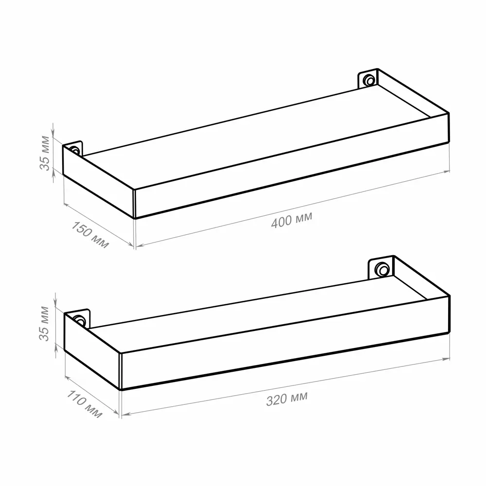 Настенная полка 32x11/40x15 см металл цвет черный KONSENSA STLM-2053833 - Вид №6