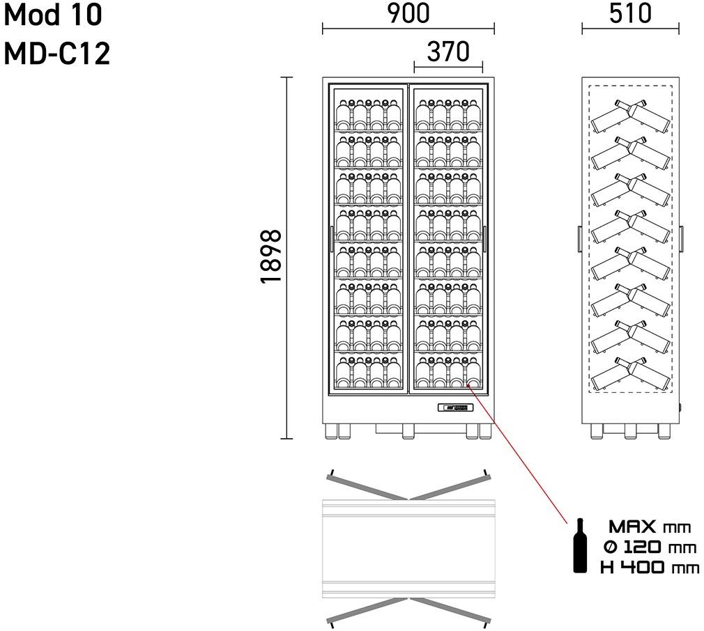 EXPO Алюминиевый винный шкаф со стеклянными дверцами Mod 10 Md-m12 / md-c12 - Вид №6