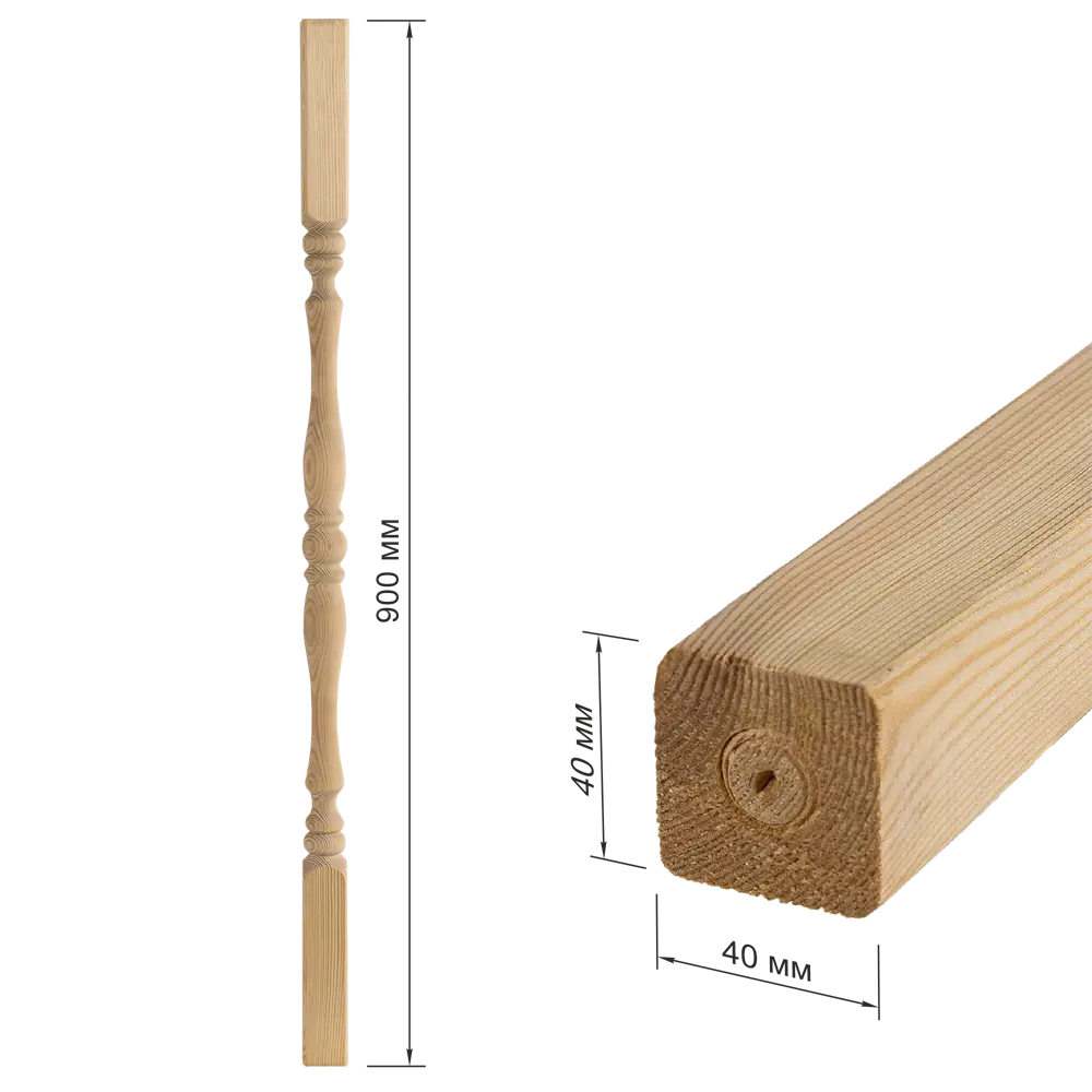 Santreyd Балясина точёная из массива сосны 40×40×900 мм 81990100 Симметричный STLM-0016702 - Вид №5