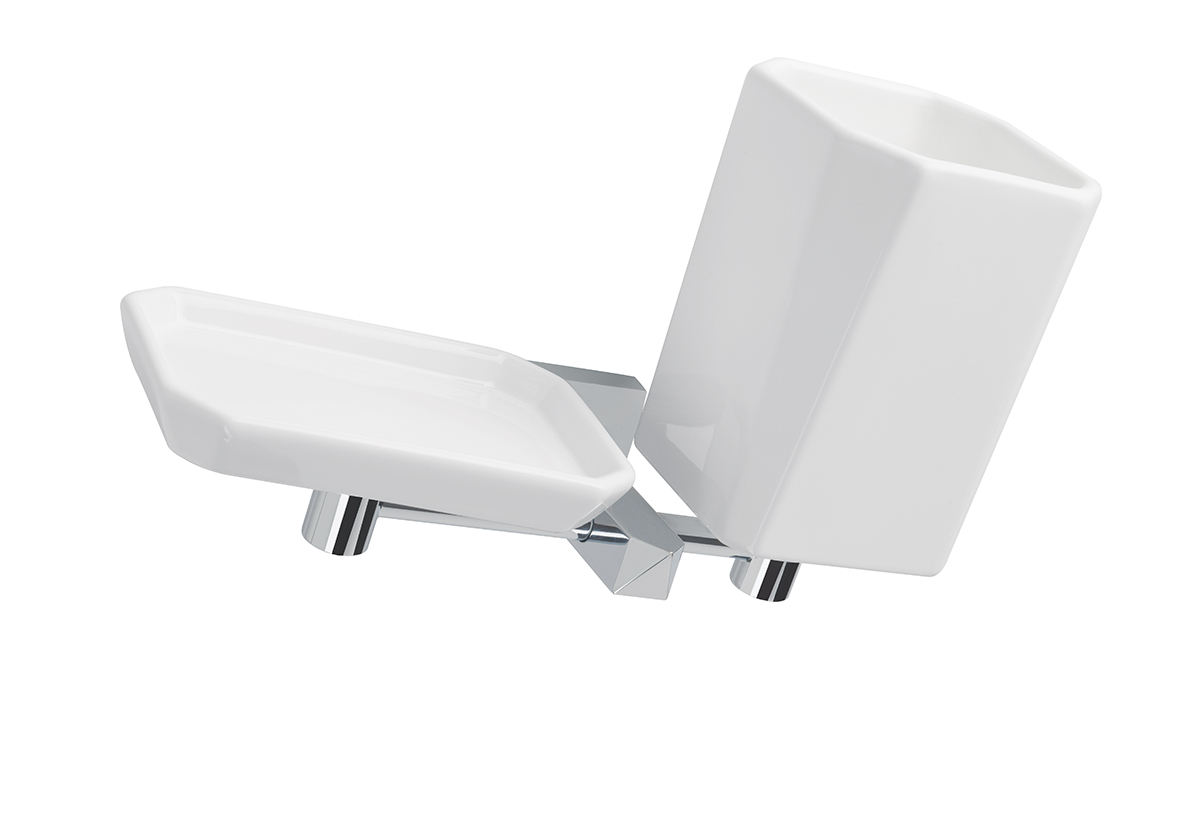 DV14(08-BI) Stil Haus Diva, настенные керамические мыльница + стакан, цвет хром - белая керамика