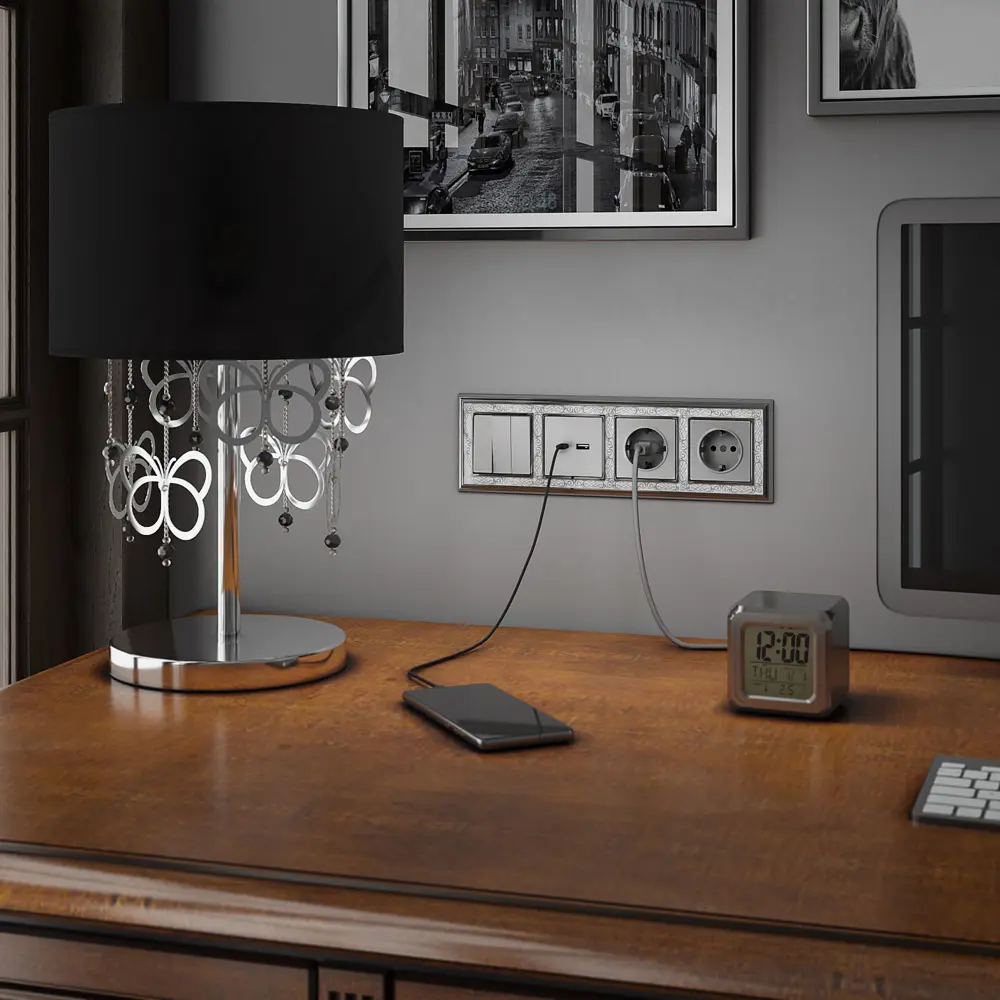 Рамка для розеток и выключателей Werkel Palacio Gracia 4 поста цвет белый хром STLM-2116564 - Вид №1