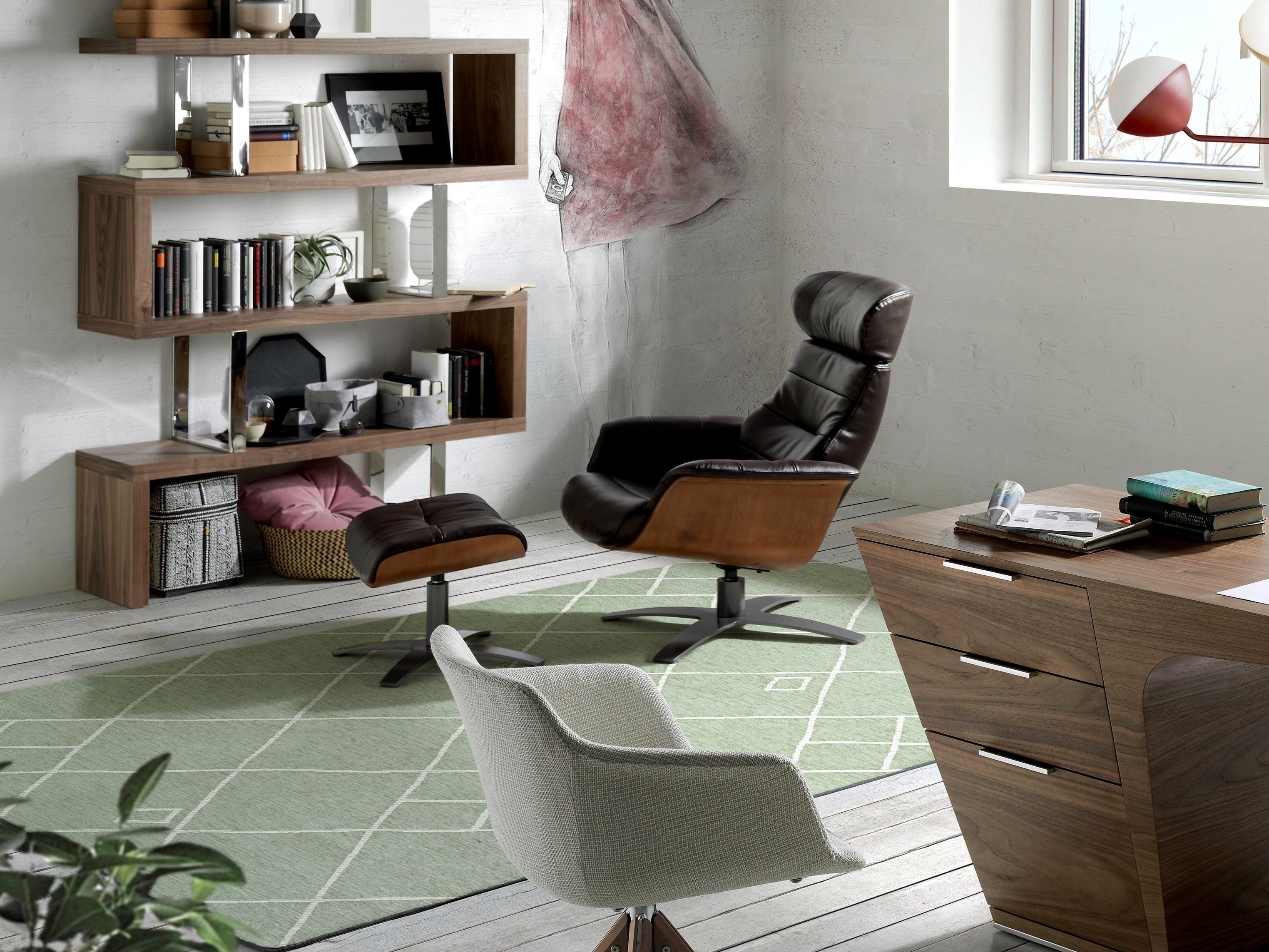 Кожаная мягкая поворотная спицевая подставка для ног Angel Cerda диван Trend ARCH-00043494 - Вид №7