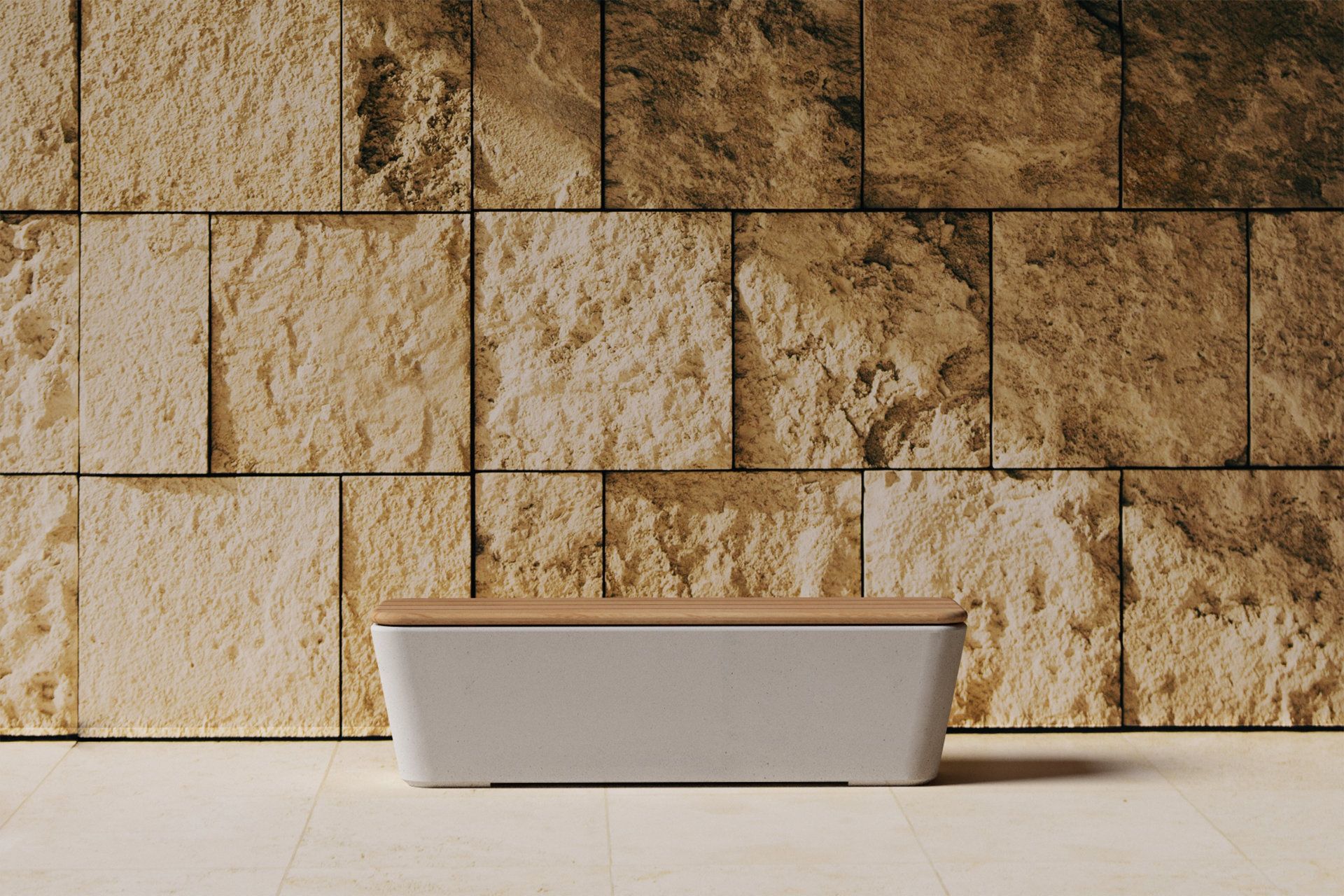 Скамейка без спинки из бетона и дерева SIT Smooth ARCH-00139826 - Вид №2