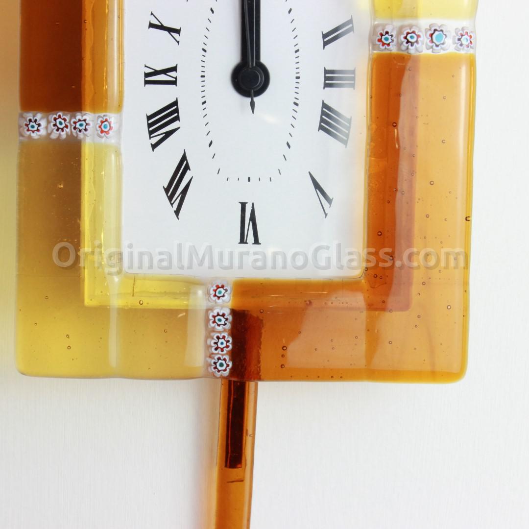 1262 ORIGINALMURANOGLASS Настенные часы с маятником Оранжевая муррина - маленькие - муранское стекло 14 см  - Вид №1