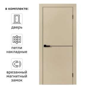 Дверь межкомнатная глухая Борно 30.1 60x200 см полипропилен цвет бежевый с замком и петлями