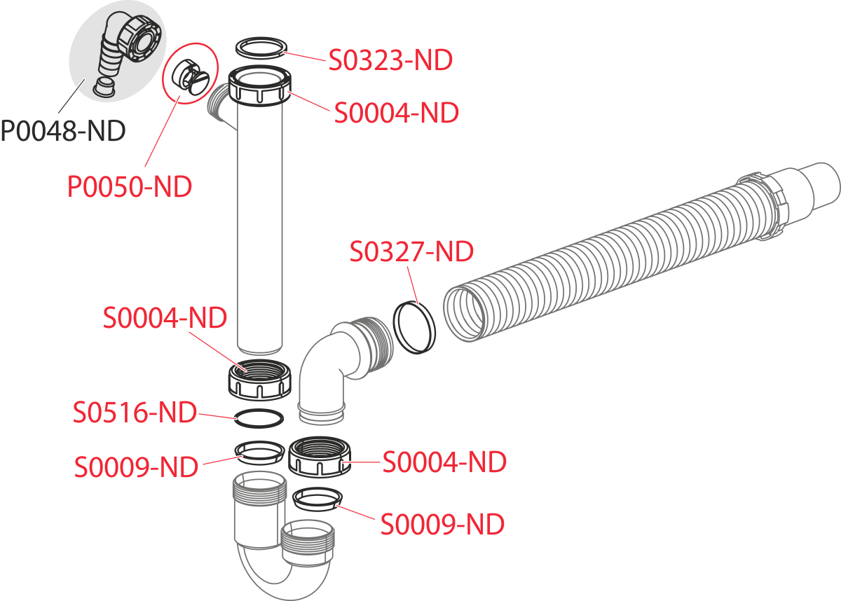 Сифон трубчатый с накидной гайкой 6/4" со штуцером и гофрой ALCAPLAST A83DN5040 - Вид №2
