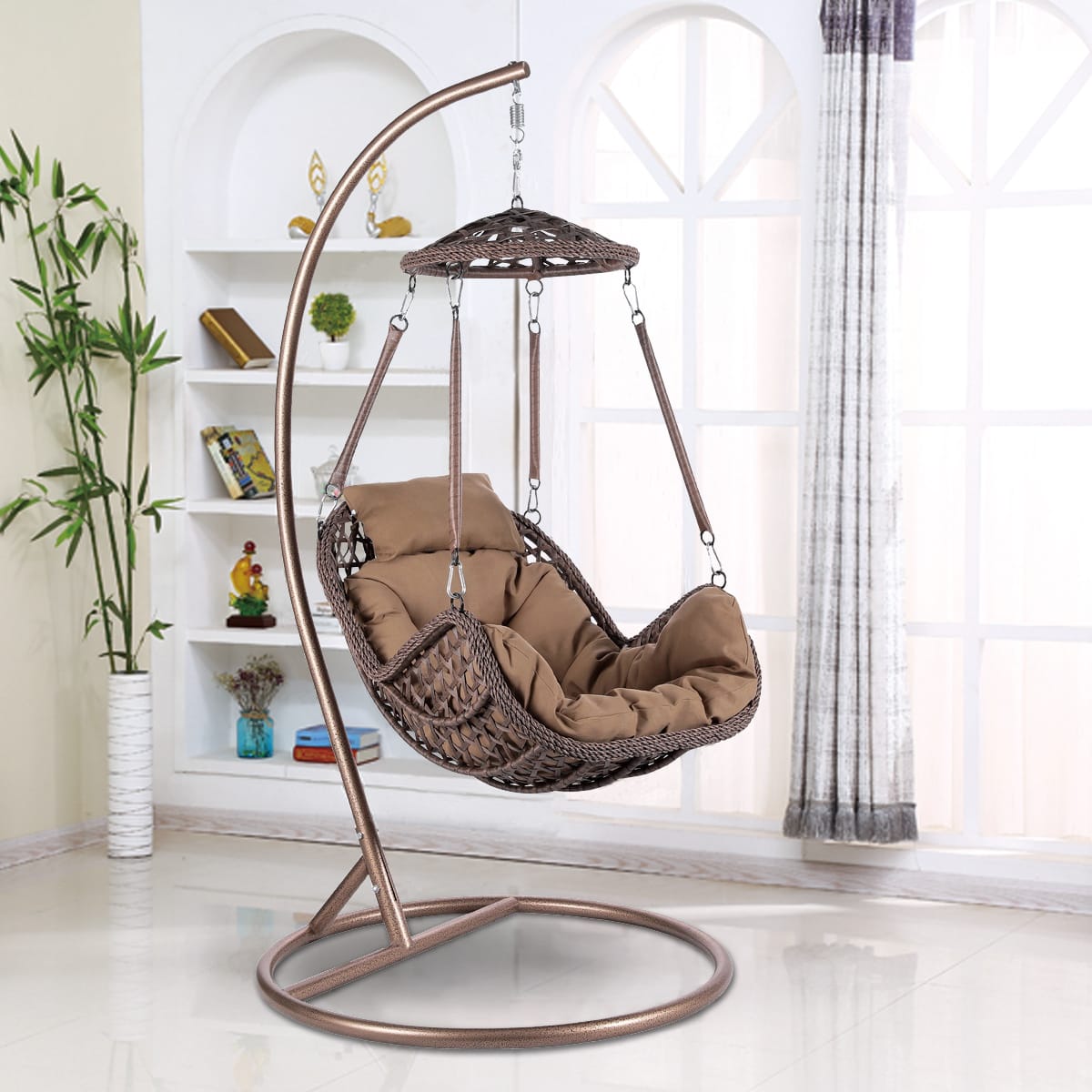 Подвесное кресло искусственный ротанг коричневое AFINA  00-3860513 Коричневый  - Вид №2