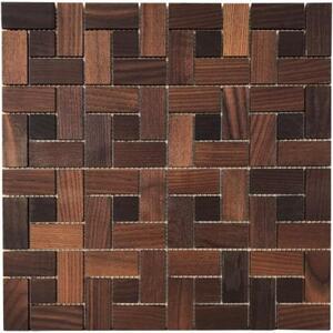 Мозаика и 3D панели из дерева Tarsi Городок 4.т.2 Термоясень Селект с брашью (Текстурированная) 331х331 мм.