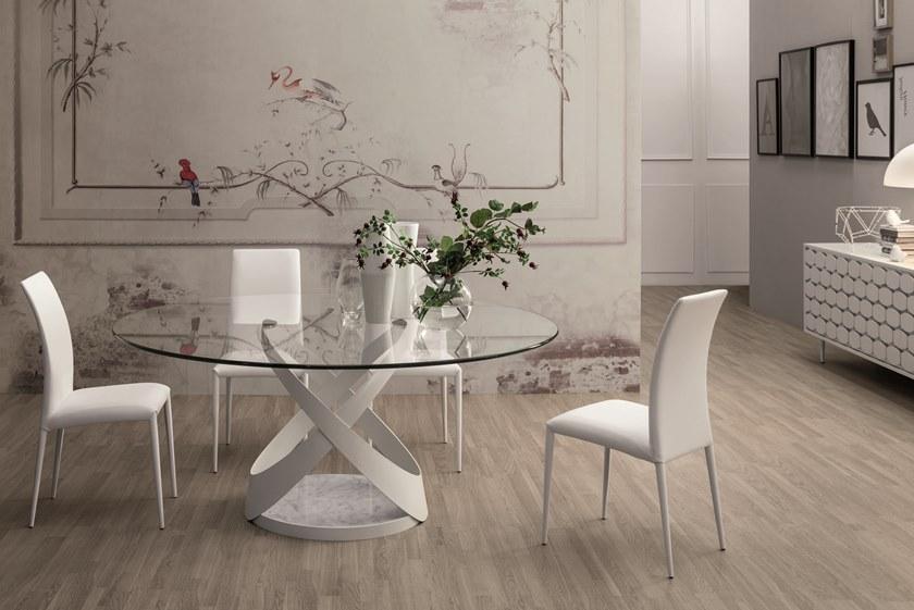 Tonin Casa Круглый стеклянный стол на металлической и мраморной основе  T8096  - Вид №7