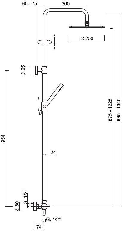 Rubinetteria Giulini Термостатический душевой набор с ручным душем с верхним душем Ego F8225wc-s-25x - Вид №1