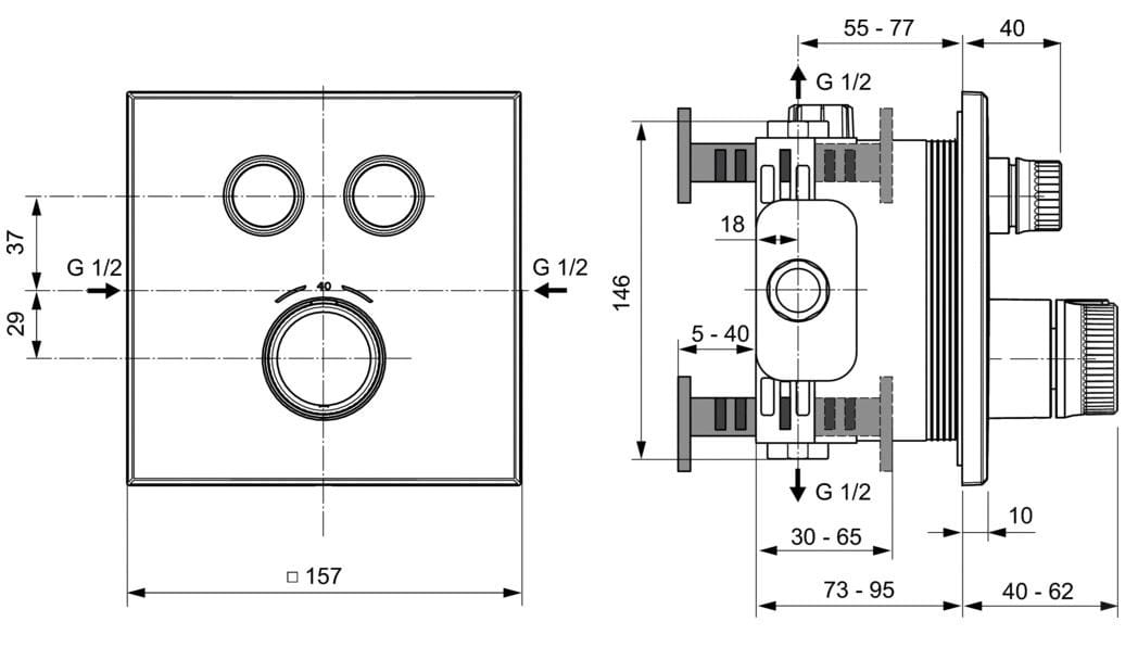 Встраиваемый термостатический смеситель для душа с пластиной Ideal Standard Ceratherm ARCH-00055845 - Вид №4