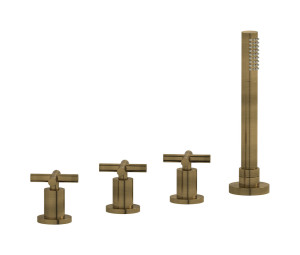 Смеситель на бортик ванной на 4 отверстия с изливом, дивертером и душевым гарнитуром. WE ARE IB wo396bo Modern Bronze WOW