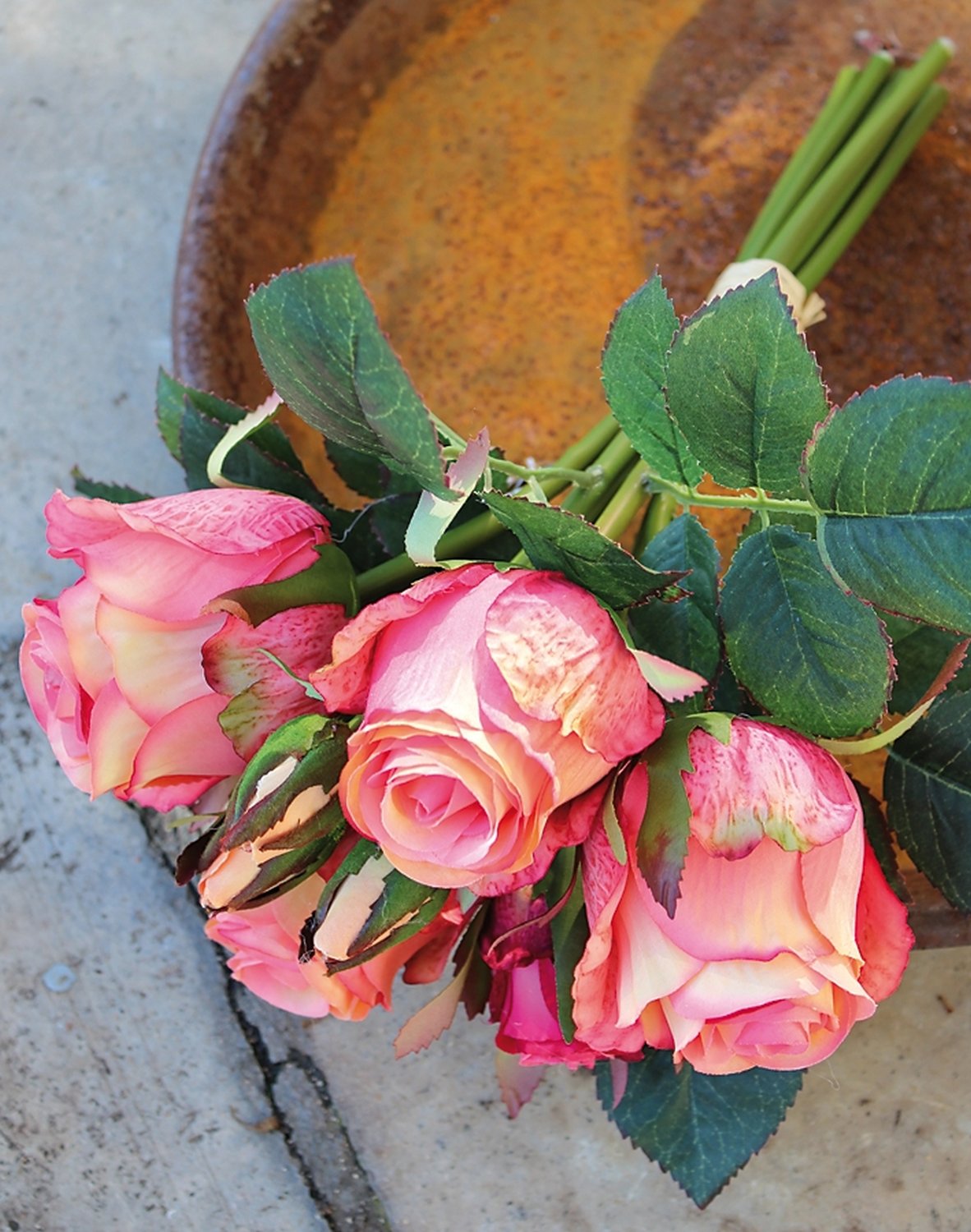 2607 553 a3 Искусственный букет роз, 7-цветков, 28 см, абрикос H-andreas 