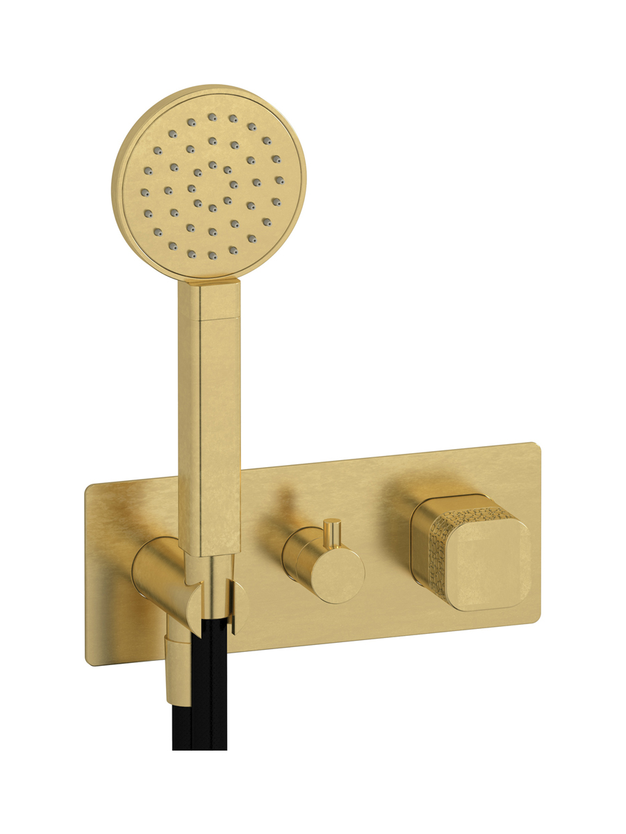Прогрессивный настенный смеситель для душа на 3 потребителя со встроенным душевым гарнитуром. WE ARE IB eo314on_2 Natural Brass Elio
