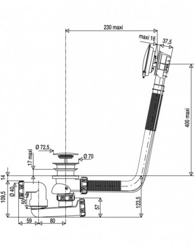 583900 005 00  Автоматический слив для ванны с кабелем 650 мм, выпускной патрубок, поворачивающийся на 360 °, матовый черный Valentin Чернить  - Вид №2