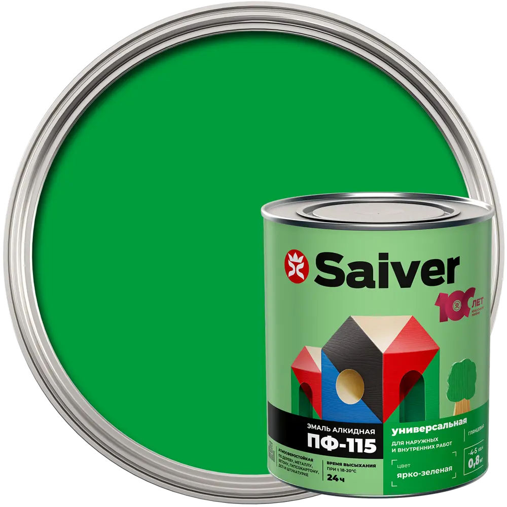 Эмаль ПФ-115 Saiver Lux глянцевая цвет ярко-зеленый 0.8 кг 83402300 STLM-2064269 