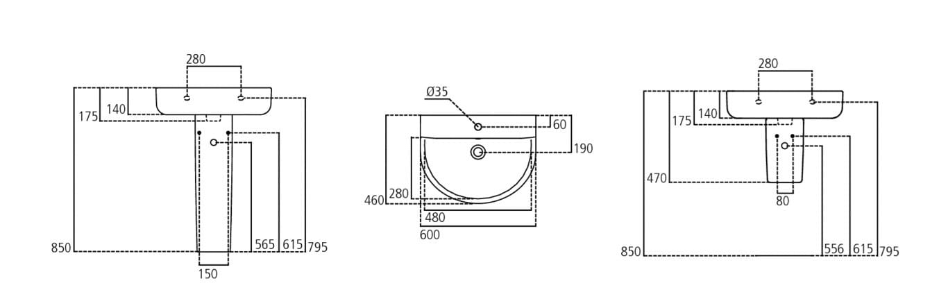 Одиночный подвесной умывальник Ideal Standard ARCH-00052052 - Вид №2