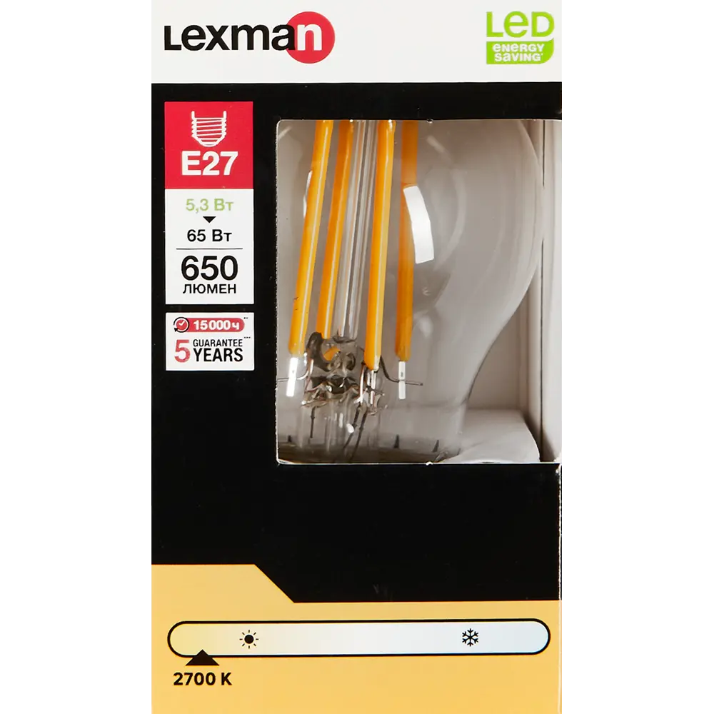 Lexman LED лампа филаментная шар E27 5Вт теплый свет 82991671 STLM-1548272 - Вид №3