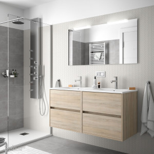 85088 SALGAR Комплект мебели для ванной NOJA 1200 OAK CALEDONIA + Раковина + Зеркало + Свет Дуб Каледония