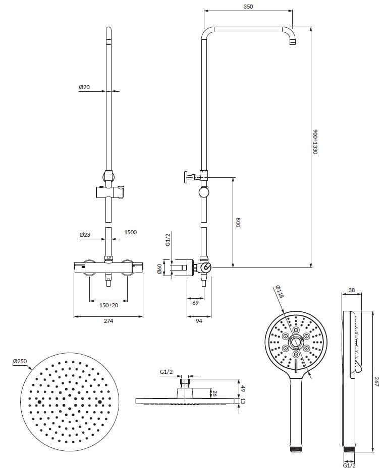 Термостатическая душевая колонна с душем и ручным душем OMNIRES Y ARCH-00101185 - Вид №1