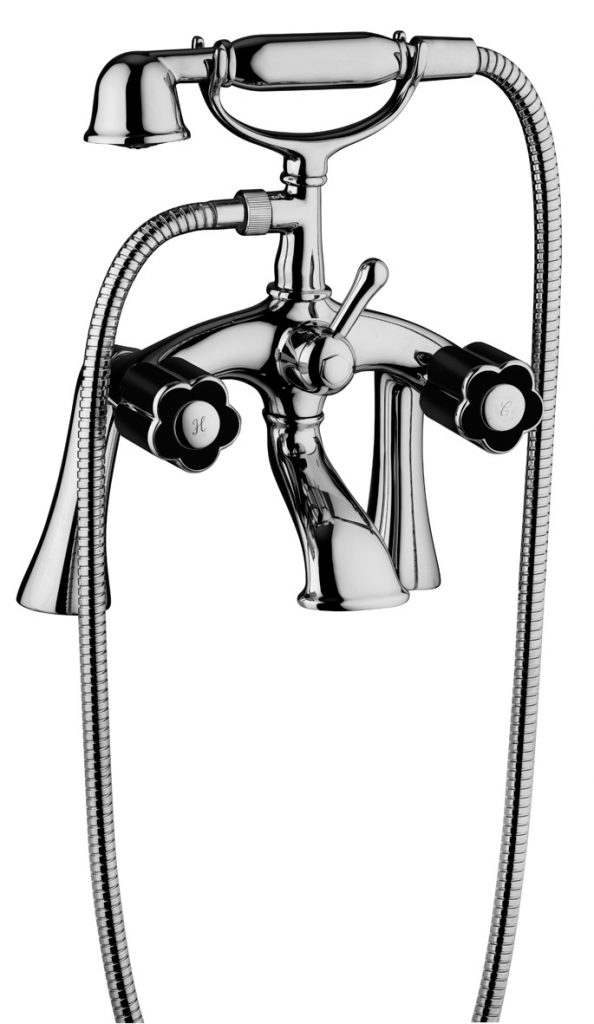 11527 БЕЛЫЙ-12527 ЧЕРНЫЙ Внешний смеситель для ванны и душа на стойке, соединение с душевым набором. Bongio Fleur Blanc&Noir 11527 BLANC-12527 NOIR