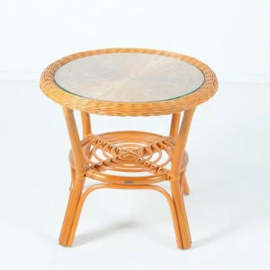 Кофейный столик круглый со стеклянной столешницей 50х54 см коньяк Calamus Rotan VINOTTI  00-3885202 Коричневый