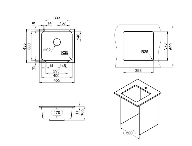 3801, ЧЁРНЫЙ, кухонная мойка, кварц GRANULA 3801-ST82 - Вид №3