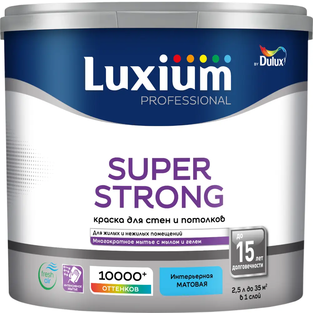 Краска для стен и потолков моющаяся Luxium Super Strong матовая цвет прозрачный база BC 2.25 л 89425787 STLM-2112760 