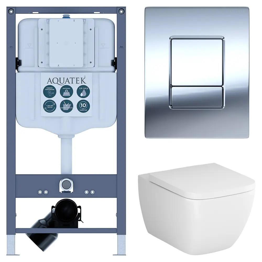 Комплект инсталляции Aquatek Pneumo N 49 с безободковым унитазом AM.PM Gem клавиша Aquatek Pnn-0000002 серая Pneumo N49 STLM-2051831