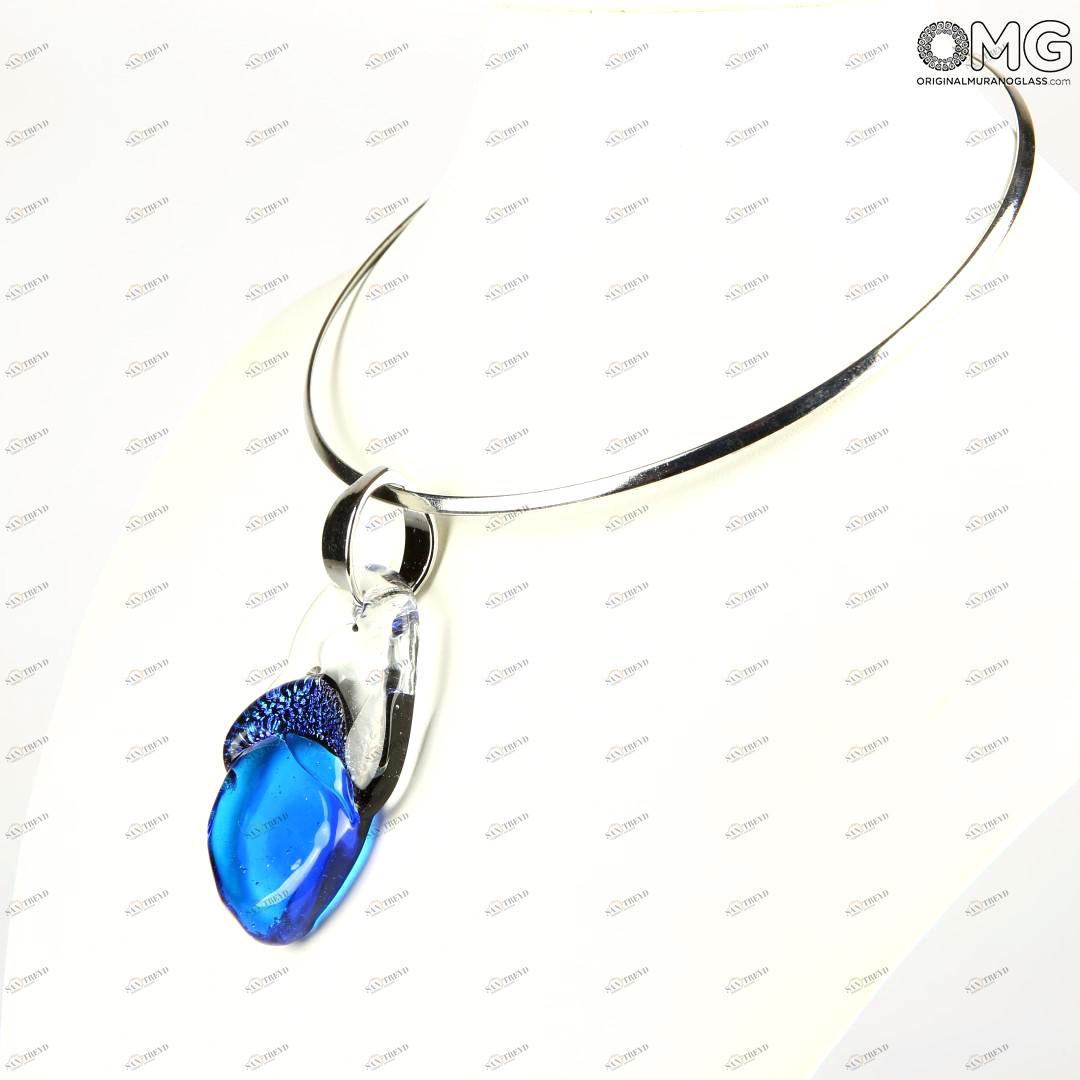 2648 ORIGINALMURANOGLASS Синяя подвеска - плавленное стекло - Original Murano Glass OMG 28 см 