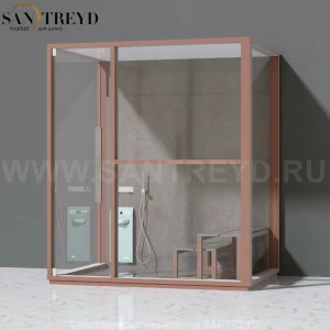 Effegibi H LARGE LO80030001 Комбинированная баня: хаммам и душ. Установка: к стене. Правая дверь. Мощность: 4,5 кВт макс. Размеры: длина 173 см, ширина 102 см. Отделка: матовый лакированный коричневый аллюминий и темный ламинат из керамогранита.