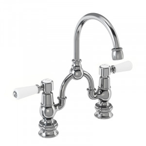 Burlington Смеситель Regent Arch с 2 отверстиями для смесителя Kensington с изогнутым изливом (центры 200 мм) Четверть оборота с черным акцентом KER27-QT BLA