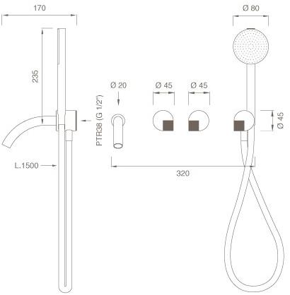 Ceadesign Настенный комплект из 2 смесителей для ванны с ручным душем Duet Det 35h - Вид №1