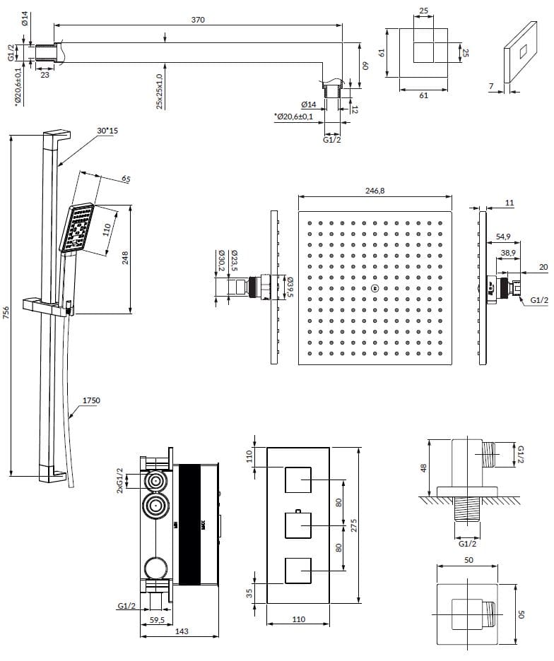 Термостатический набор для душа с душем и ручным душем OMNIRES Fresh ARCH-00129389 - Вид №2