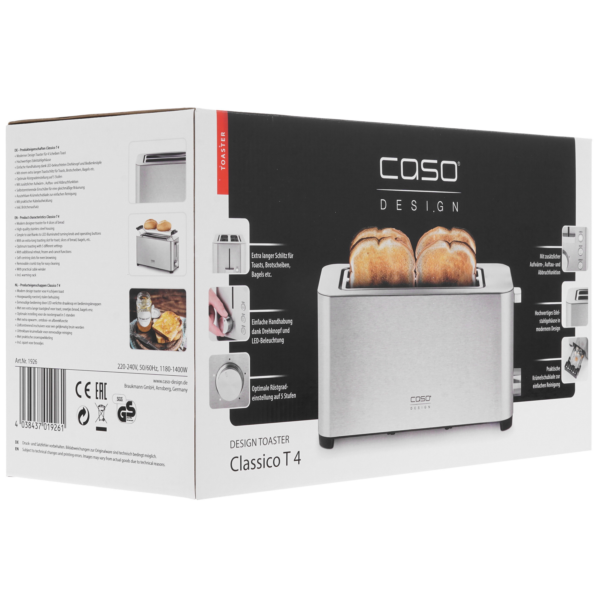 5327199 Тостер CASO Classico T4 серебристый STDN-0003563 - Вид №7