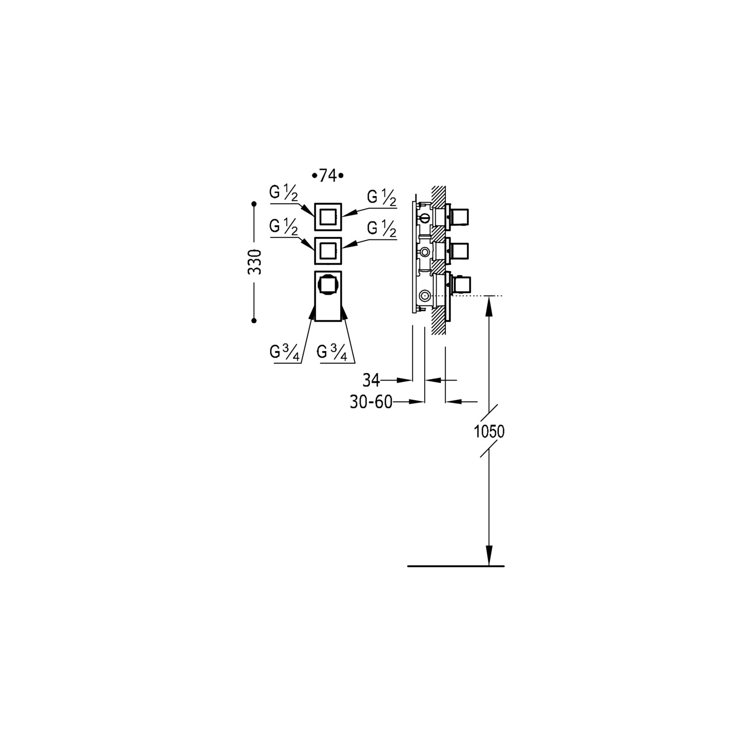 БЛОЧНАЯ СИСТЕМА блочная система 4-ходовой скрытый термостатический смеситель-20625499OM TRES Thermostatic - Вид №1