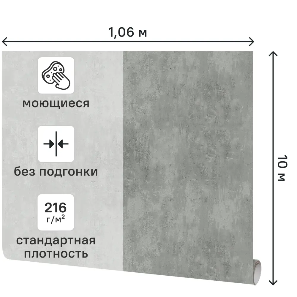 Обои флизелиновые Wall Decor Лофт темно-серые 1.06 м 75307-41 89427037 STLM-2185484