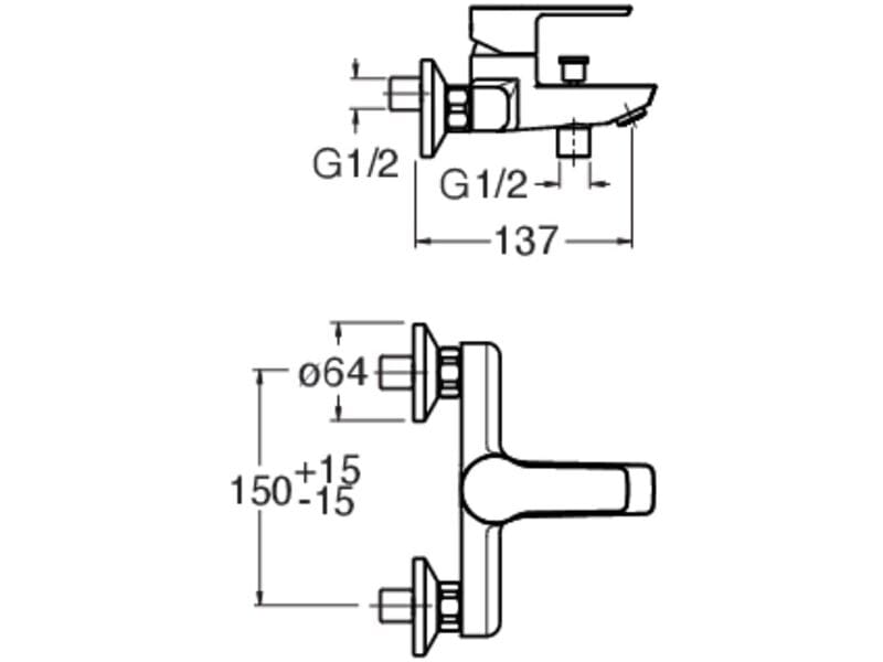 Настенный смеситель для ванны CRISTINA Rubinetterie Prime ARCH-00036772 - Вид №2