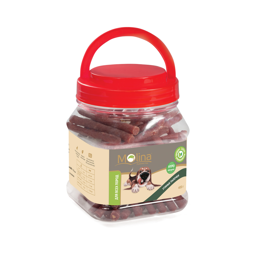 ПР0058746 Лакомство для собак Утиные палочки 400г Molina 