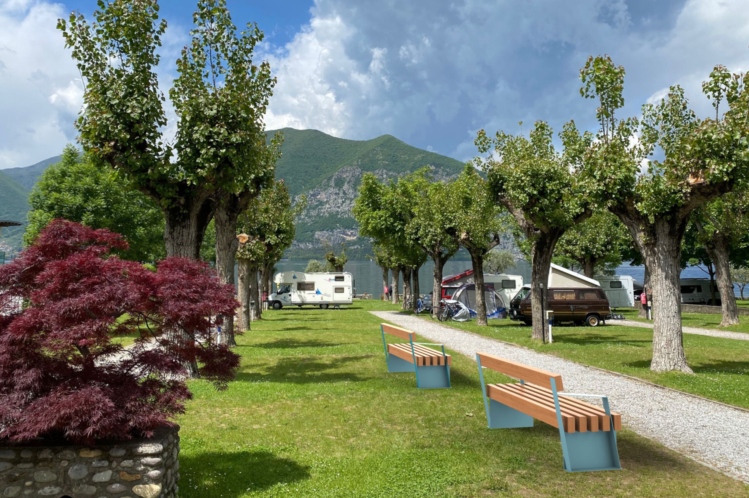 Стальная и деревянная скамья со спинкой и подлокотниками CITYSì FASSA ARCH-00075846 - Вид №2