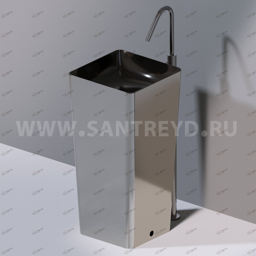 L506T0R0VT253  Раковина напольная ELITE SQUARE 420х420х870 мм без отверстия под смеситель Черный глянцевый декор платина AeT ITALIA