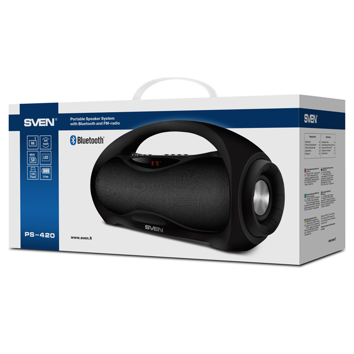SV-015220 Ас ps-420, черный (12 вт, bluetooth, fm, usb, microsd, led-дисплей, 1800ма*ч) Sven Santreyd  - Вид №6