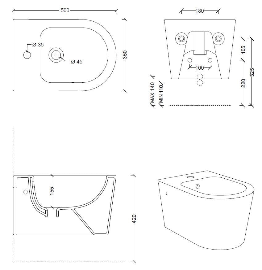 Керамическое подвесное биде Alice Ceramica Форма ARCH-00131899 - Вид №12