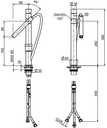 Quadrodesign Смеситель для кухни, устанавливаемой на столешнице, с вытяжным душем Kitchen inox sun-id-1506133 - Вид №2