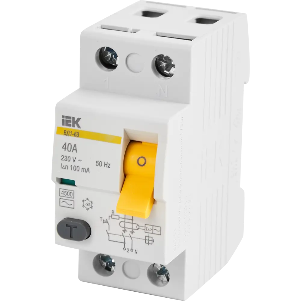 УЗО IEK ВД1-63 2Р 40 А 100 мА 4.5 кА AC MDV10-2-040-100 84284611 STLM-2051458  - Вид №1