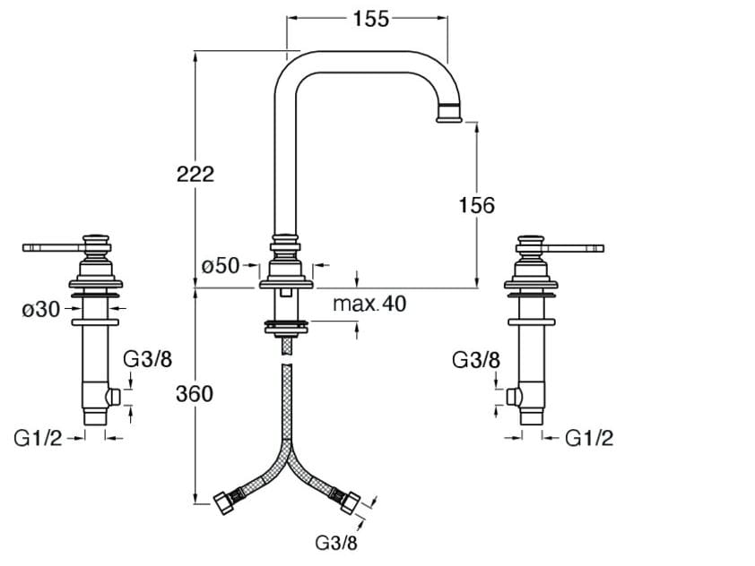 Смеситель для раковины с 3 отверстиями без слива CRISTINA Rubinetterie Маяк ARCH-00066335 - Вид №2