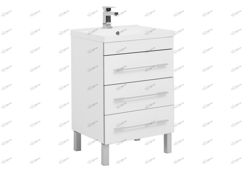 Тумба с раковиной Aquanet Верона NEW 58 белый (напольная 3 ящика) 0017825300204117